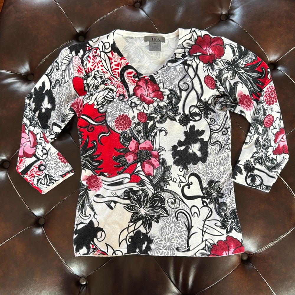 ISA 3/4 sleeve, V Neck Valentines Sweater